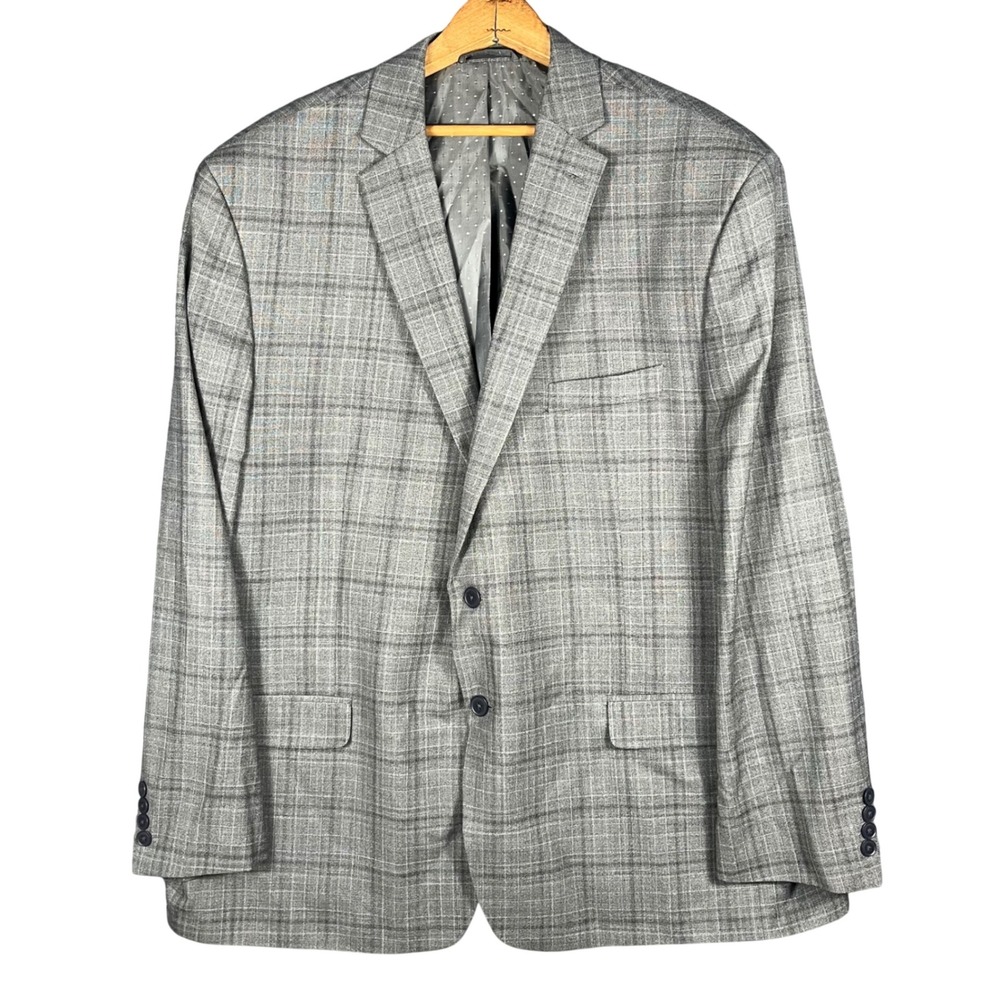 Collection by Michael Strahan Blazer Mens 50R Grey Plaid Wool Blend Sport Coat